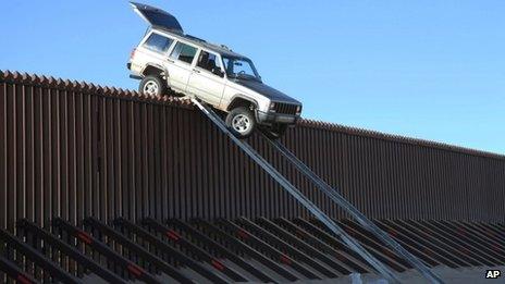 Suspected smugglers' car is stuck on US-Mexico border