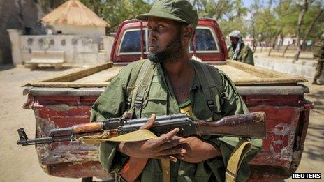 A Ras Kamboni militiaman in Kismayo, Somalia