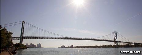 Ambassador Bridge which links Detroit in Michigan and Windsor in Canada