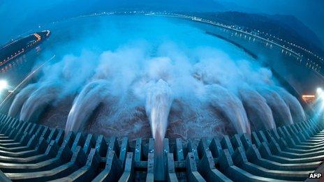 Water is discharged from the Three Gorges Dam on 24 July 2012