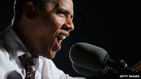 US President Barack Obama addresses a campaign rally in Cleveland, Ohio, on 25 October 2012