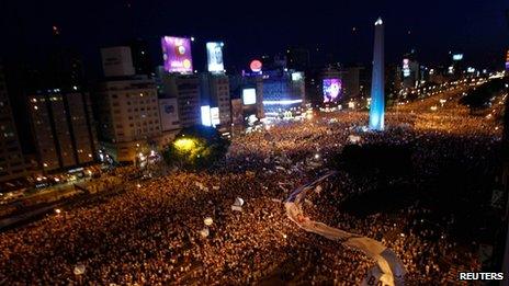 Aerial shot of protesters in Buenos Aires
