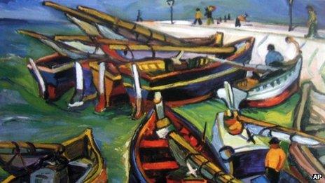 This undated photo provided by The City of Tshwane on Monday, Nov. 12, 2012, shows a 1931 Irma Stern "Fishing Boats" oil on canvas.