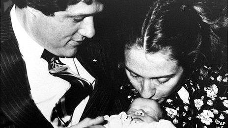 A family photo with week-old daughter Chelsea, in 1980