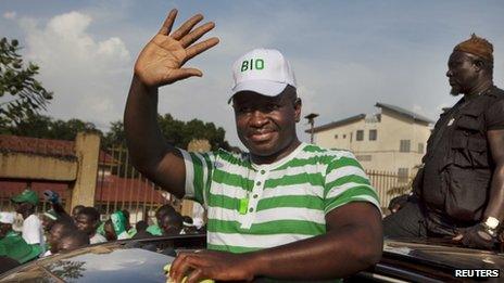 Sierra Leone opposition presidential candidate Julius Maada Bio at a rally in Freetown, 15 November, 2012.