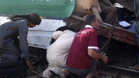 Distraught Egyptians searched for signs of their loved ones in the wreckage of a train crash 17/11/12
