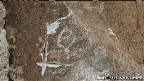 Damaged petroglyph in California