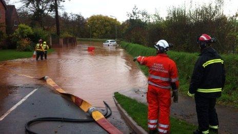 Flooding in Budlake Road, Marsh Barton, Exeter