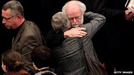 Dr Rowan Williams consoled after the failed vote on women bishops