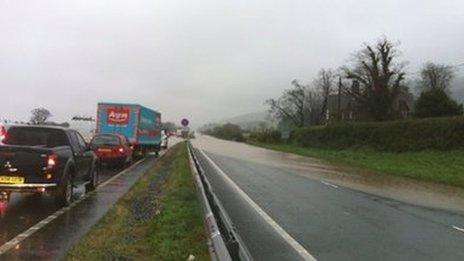 Flooding on the A55 at Bangor, Gwynedd