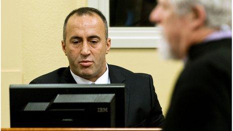 Ramush Haradinaj looks on during the judgement in his retrial in the Hague on November 29