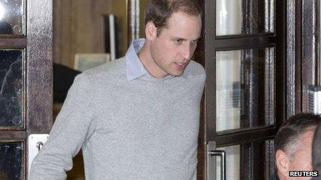 Prince William leaving the King Edward VII hospital on 3 December 2012