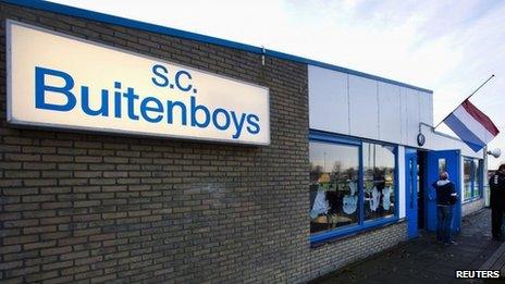 The logo of soccer club Buitenboys is seen at the clubhouse in Almere December 4, 2012.