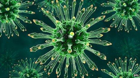 Artwork of HIV virus particles