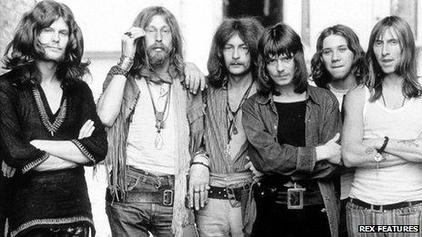 Early 70s Hawkwind with Huw Lloyd Langton (fourth from left)
