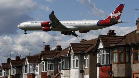 A Virgin Atlantic plane landing at Heathrow