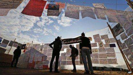 Messages from opposition supporters on display in Cairo's Tahrir Square (17 December 2012)