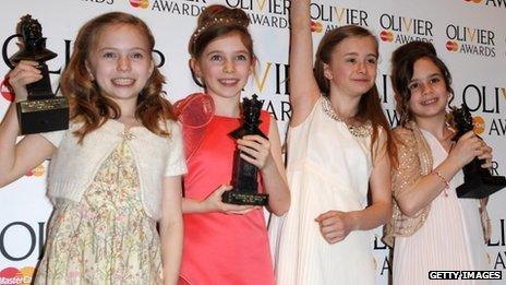 Matilda stars Sophia Kiely, Eleanor Worthington-Cox, Kerry Ingram and Cleo Demetriou