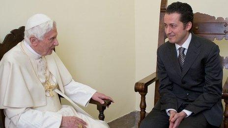 Pope Benedict visits ex-butler Paolo Gabriele in prison to pardon him, 22 December 2012