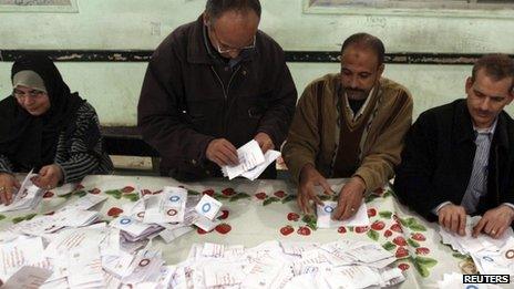 Egyptian officials count ballots in Bani Sweif, south of Cairo