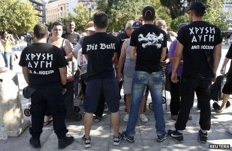 Golden Dawn members in Athens, 1 August 2012