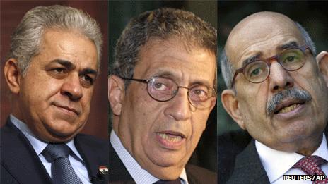 Composite image Hamdeen Sabahi, Amr Mousa and Mohammed ElBaradei
