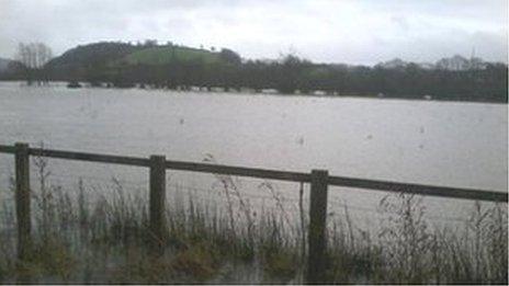 Fe wnaeth Afon Tywi orlifo ei glannau ddydd Sadwrn yng Nghaerfyrddin