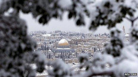 Jerusalem covered in snow. 10 Jan 2013