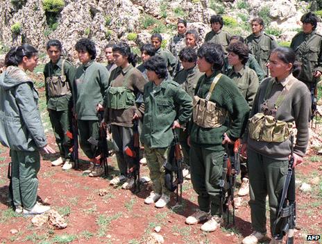 PKK women fighters at a training camp in Lebanon, 1992