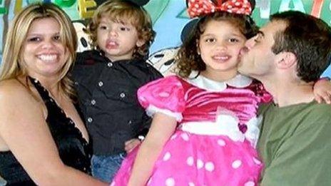 Fire victims Dayana Francisquini, 26, Thais, six, and Felipe, three with their father Rafael Cervi