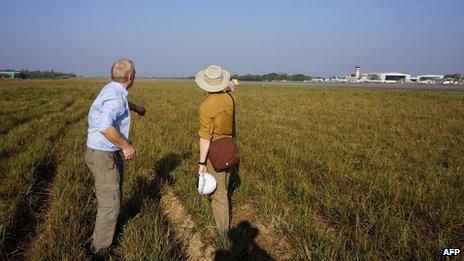 David Cundall (left) with Wargaming's Tracy Spaight at site of dig in Rangoon airport on 9/1/13