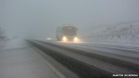Translink coach on snowy road
