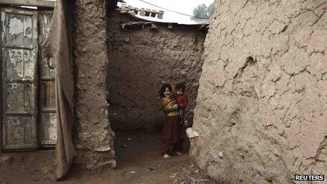 Children in slum on outskirts of Islamabad, Pakistan