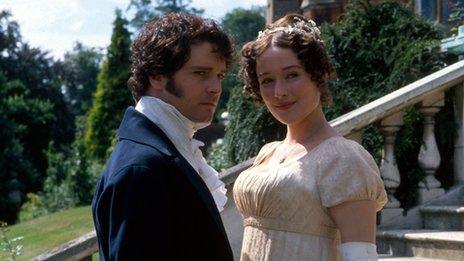 Colin Firth as Mr Darcy and Jennifer Ehle as Elizabeth Bennet in Pride and Prejudice (BBC 1995)