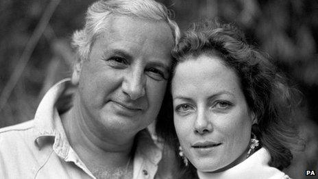 Michael Winner with Jenny Seagrove at their home in Holland Park, West London, in 1988