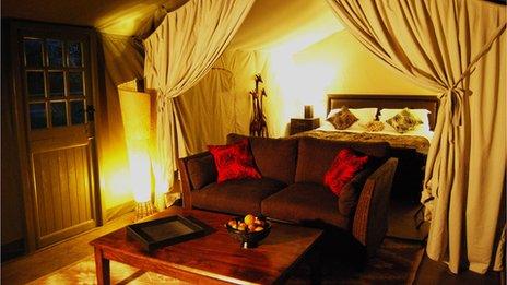 Inside one of the luxury tents