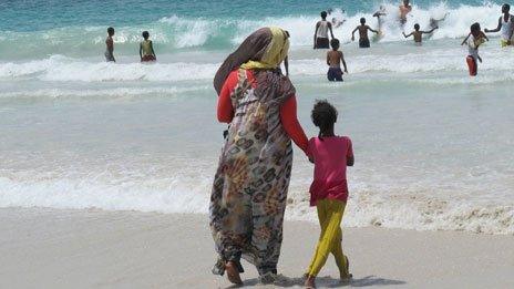 People at the beach in Mogadishu, Somalia