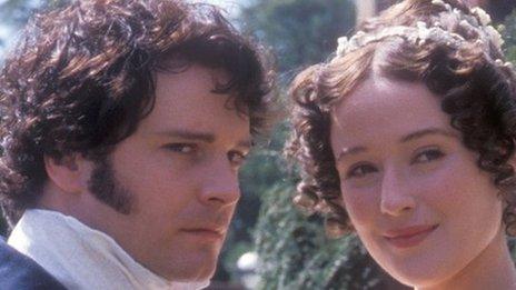 Colin Firth as MrDarcy and Jennifer Ehle as Elizabeth Bennet in the BBC adaptation of Jane Austen's Pride and Prejudice