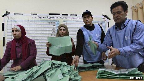 Jordanian officials count ballot papers