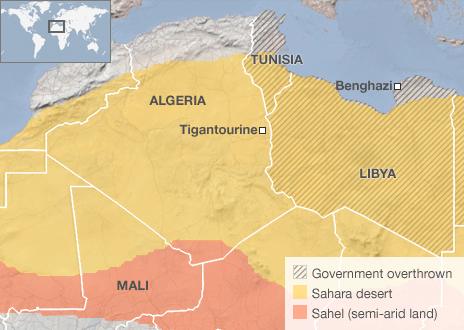 Map of Libya, Algeria and Mali