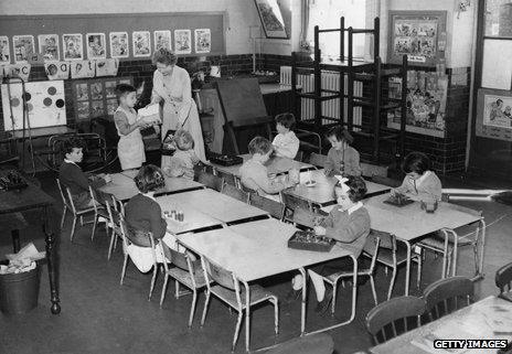 Depleted classroom in Queen's Park, London, during the Asian flu epidemic of 1957