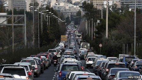 Traffic jam in Athens, 25 Jan 13