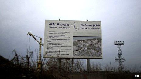 An information board at the construction site of Bulgaria's second nuclear power plant in Belene