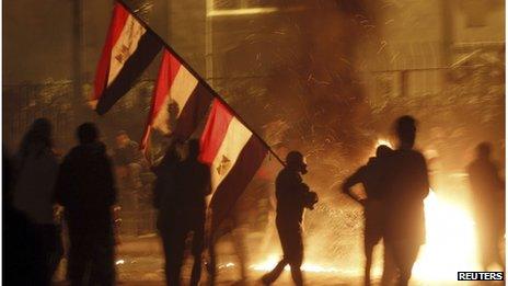 Protesters near Tahrir Square in Cairo, 25 January 2013