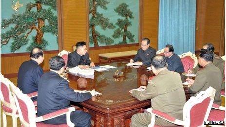 North Korean leader Kim Jong-un meets top security officials in Pyongyang, 27 January 2013