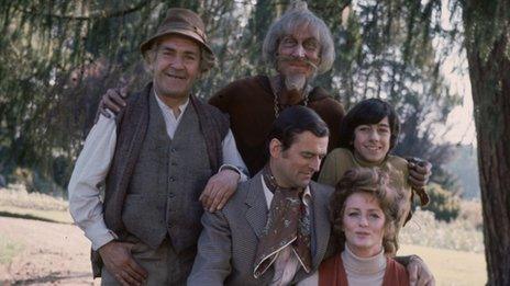 Geoffrey Bayldon (top centre) with the rest of the Catweazle cast