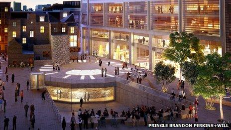 An image of the proposal for the site of Shakespeare's Curtain theatre in Shoreditch