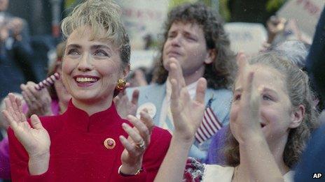 Hillary Clinton at a rally in 1991