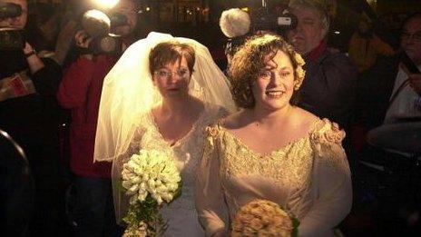 Helene Faasen, left, and Anne-Marie Thus, get married in Amsterdam
