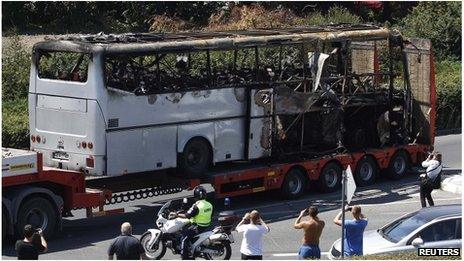 The aftermath of a suicide bomb attack in Burgas, Bulgaria (July 2012)